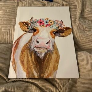 Source Unknown Floral Cow Art Print with Brown and Cream #393